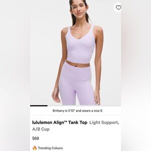 lululemon athletica Lavender Align Tank Top